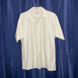 Pan America green with white stripes short sleeve button up shirt